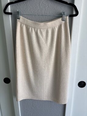 St. John Collection Knit Pencil Skirt cream ivory beige